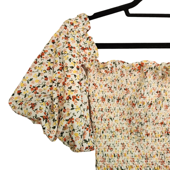 Topshop Bodycon Ruched Puff Sleeve Off Shoulder Mini Dress - Floral - Picture 3 of 8